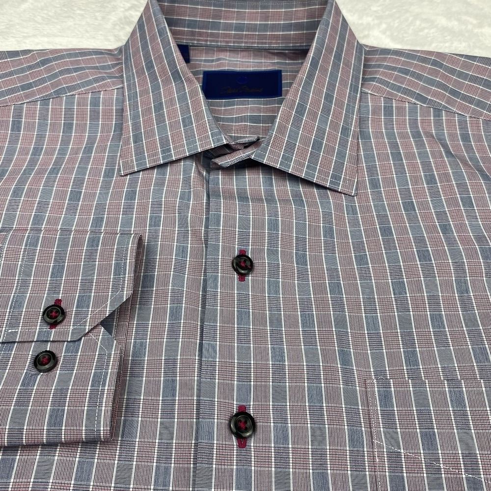 David Donahue Men's XL Dress Shirt Pink Gray Check Long Sleeve - Picture 4 of 10